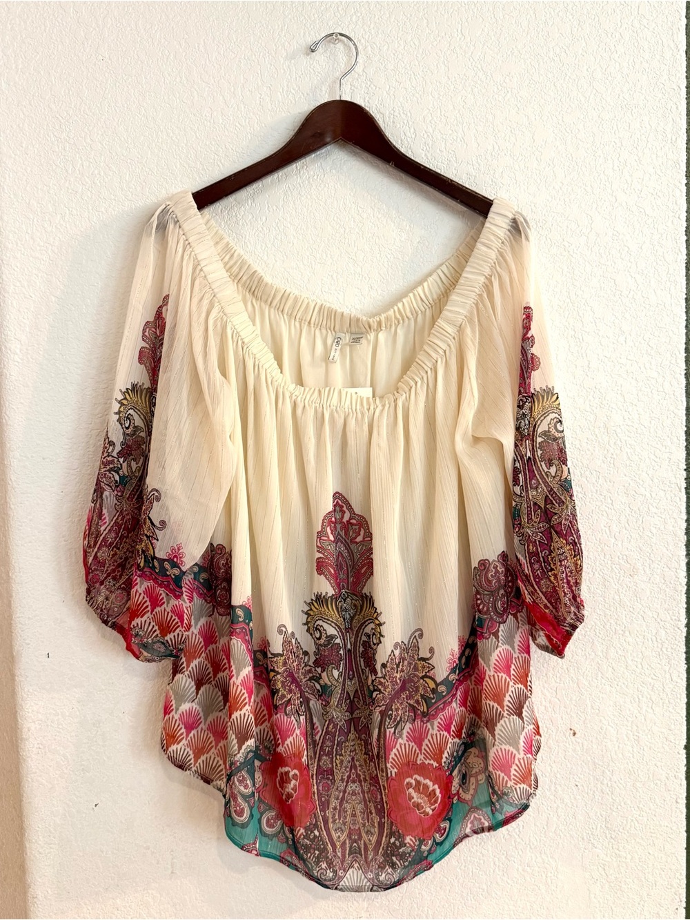 NWT Cato Womens Shirt Blouse Ivory Off The Shoulder 3/4 Sleeve Plus Size 26/28P